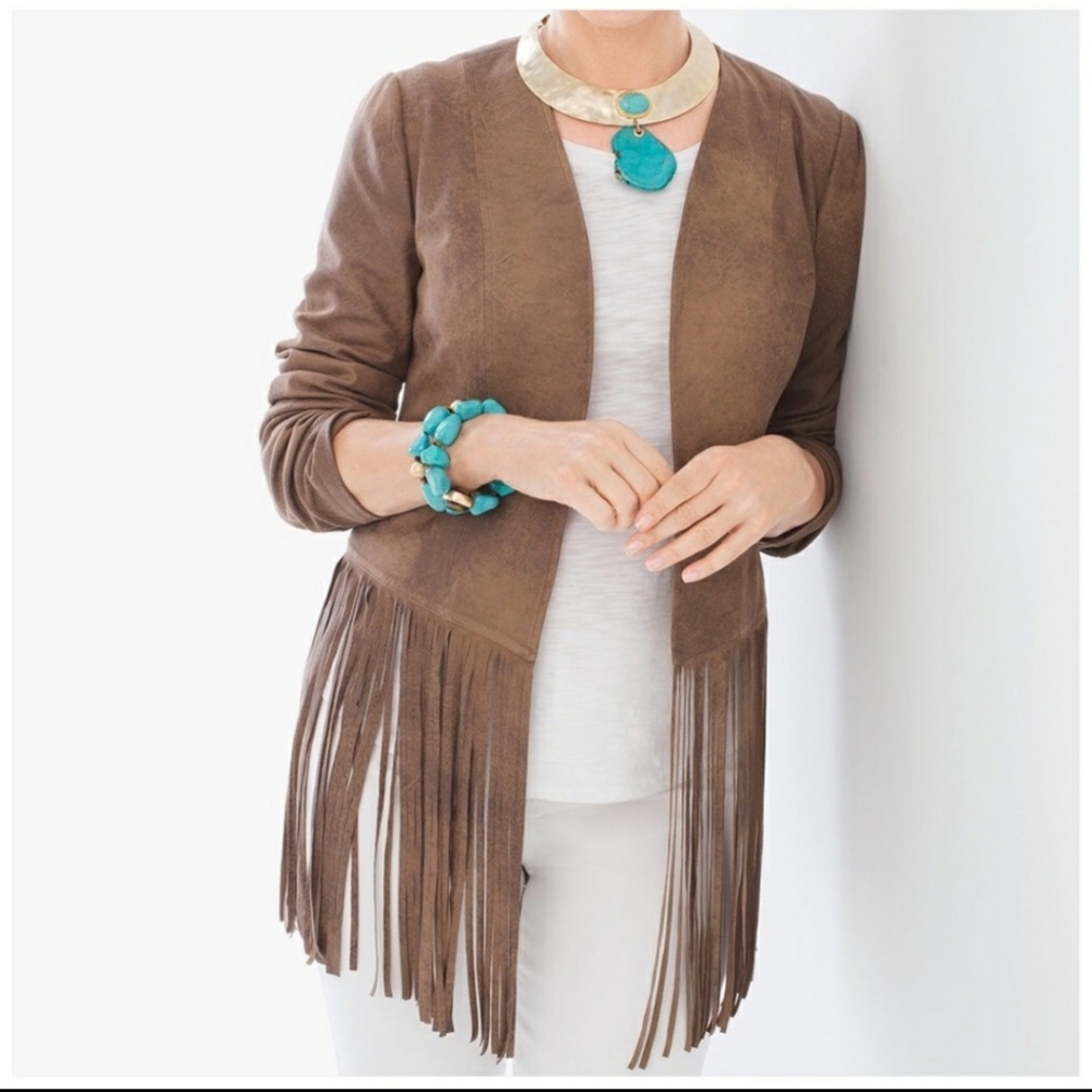 CHICOS boho fringe vegan leather jacket